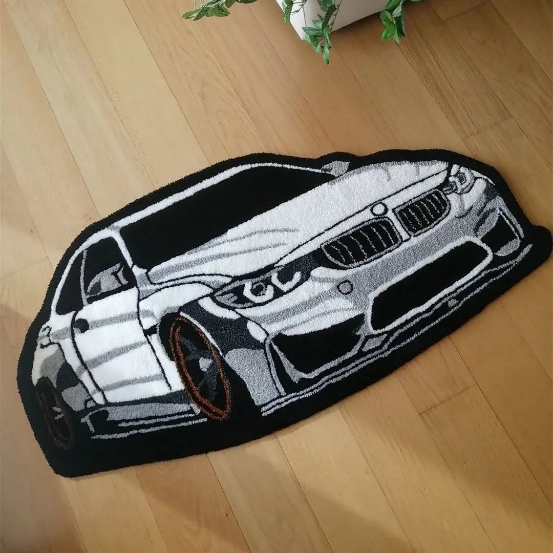 Cool White Car Rug Digital Printing Technology Simple Housewarming Gift Handmade Non-Slip Decorative Carpet