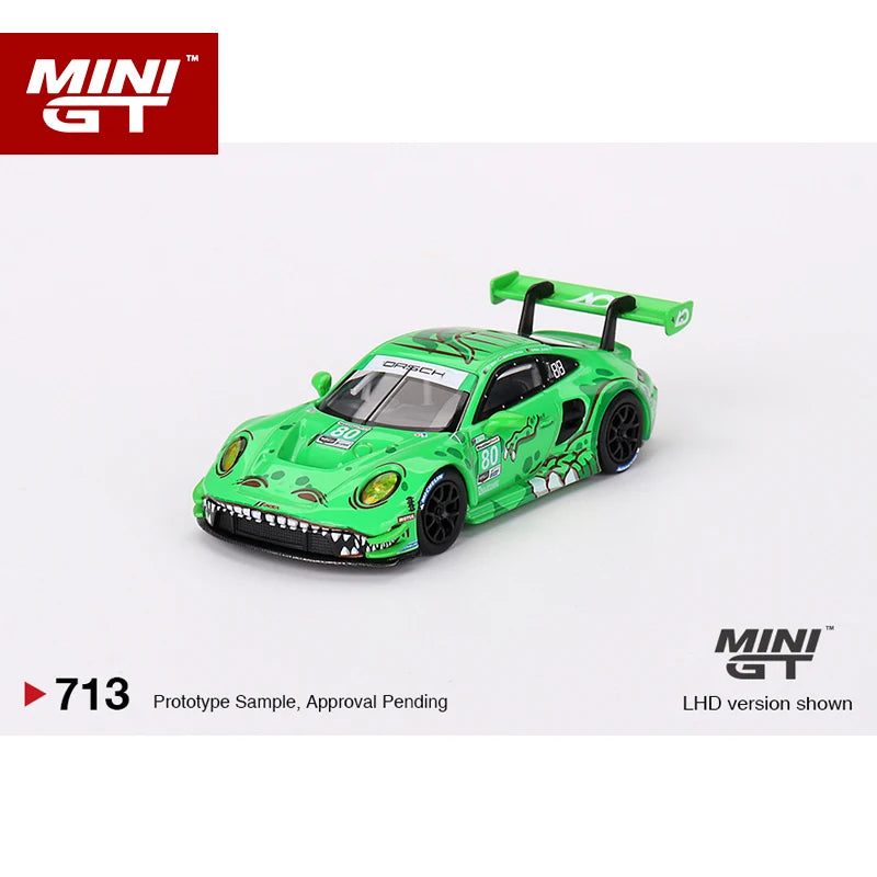 MINIGT 1:64 GT3 R 911 #80 GTD AO Racing 2023 Green Dinosaur paint alloy car model 713