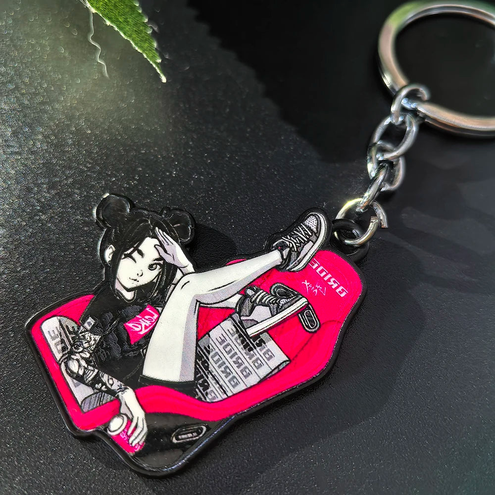 JDM Cute Girl Key Chain 3D Metal Zinc Alloy Keychain Holder Car Motorcycle Key Ring FOR Turbo Wheel GTI Pendant Auto Accessories