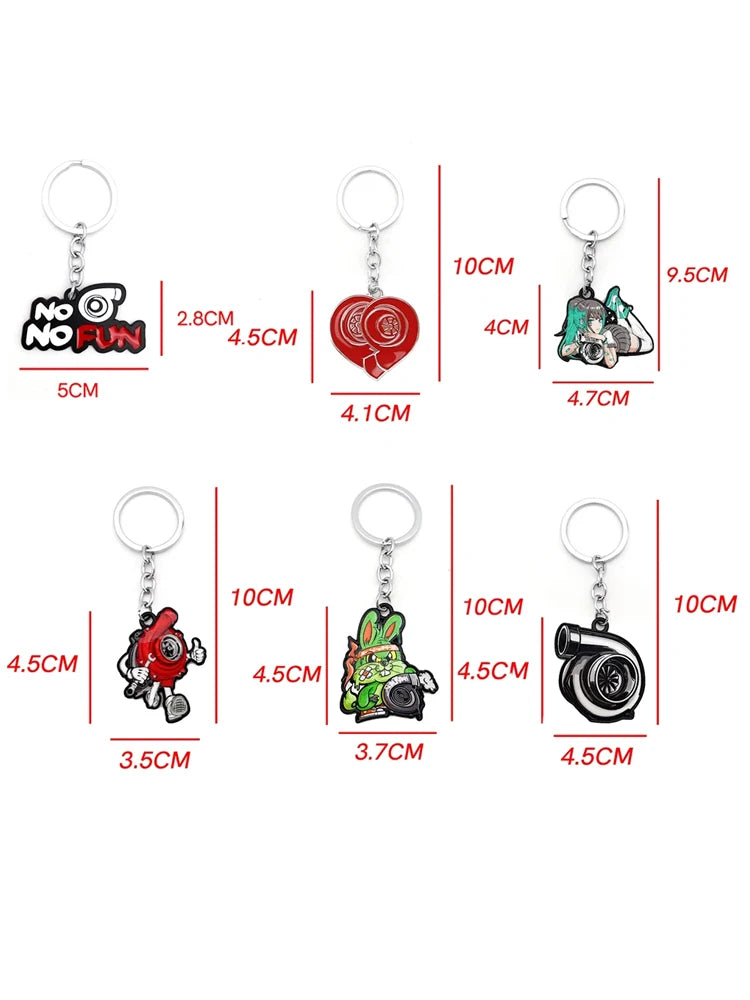 JDM Cute Girl Key Chain 3D Metal Zinc Alloy Keychain Holder Car Motorcycle Key Ring FOR Turbo Wheel GTI Pendant Auto Accessories