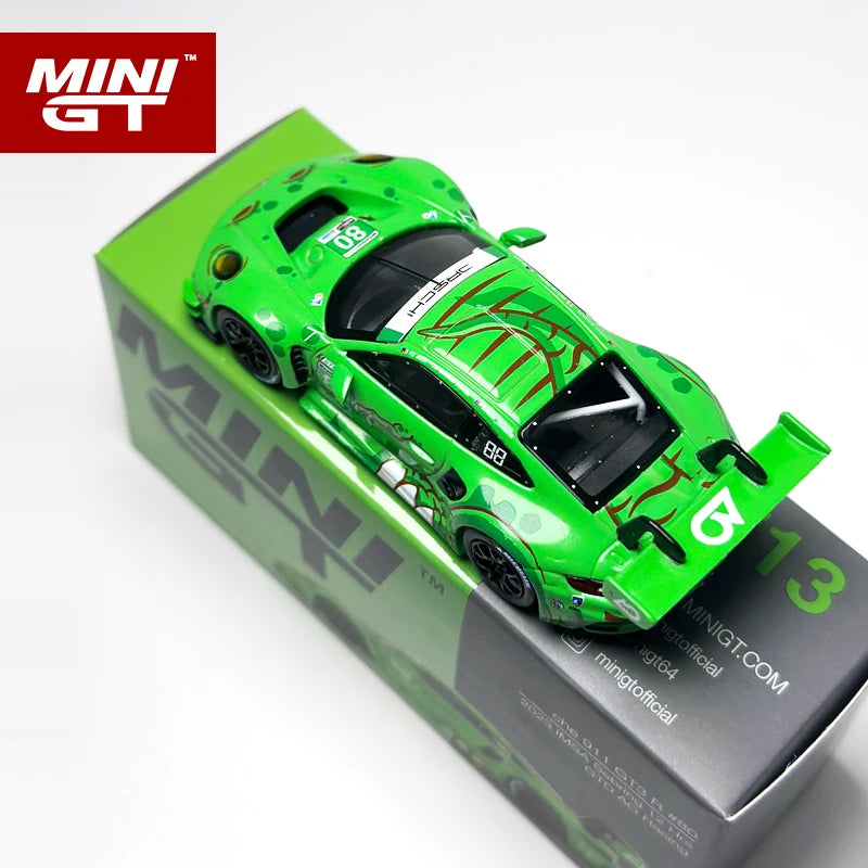 MINIGT 1:64 GT3 R 911 #80 GTD AO Racing 2023 Green Dinosaur paint alloy car model 713